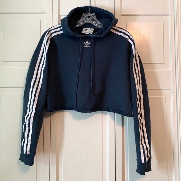 adidas Tops - Adidas Originals Trefoil Navy Blue Cropped Hoodie